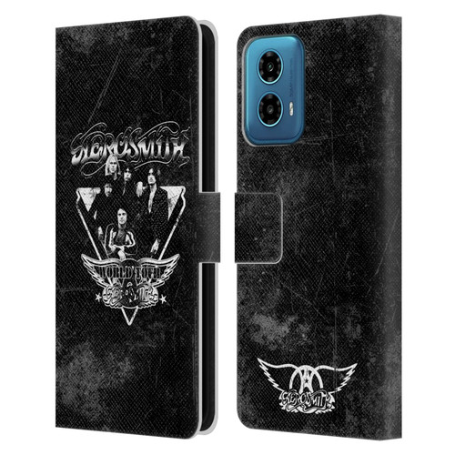 Aerosmith Black And White World Tour Leather Book Wallet Case Cover For Motorola Moto G34 5G