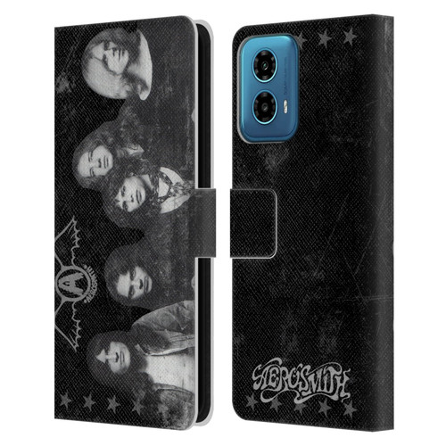 Aerosmith Black And White Vintage Photo Leather Book Wallet Case Cover For Motorola Moto G34 5G