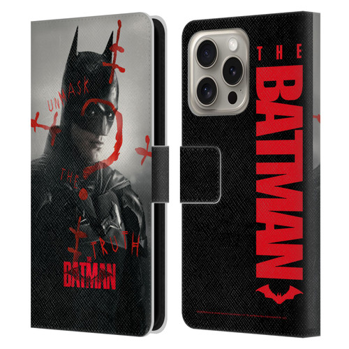 The Batman Posters Unmask The Truth Leather Book Wallet Case Cover For Apple iPhone 16 Pro