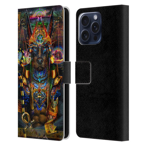 Jumbie Art Gods and Goddesses Anubis Leather Book Wallet Case Cover For Apple iPhone 16 Pro Max