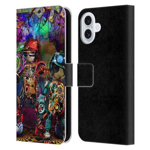 Jumbie Art Visionary Boombox Robots Leather Book Wallet Case Cover For Apple iPhone 16 Plus
