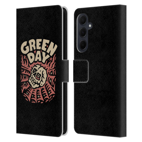 Green Day Graphics Skull Spider Leather Book Wallet Case Cover For Samsung Galaxy A35 5G