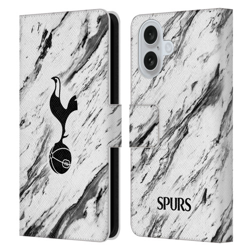 Tottenham Hotspur F.C. Badge Black And White Marble Leather Book Wallet Case Cover For Apple iPhone 16