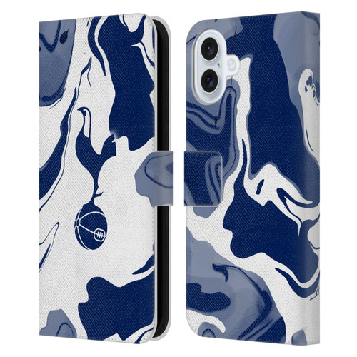 Tottenham Hotspur F.C. Badge Blue And White Marble Leather Book Wallet Case Cover For Apple iPhone 16 Plus