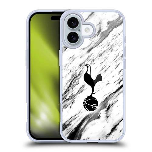 Tottenham Hotspur F.C. Badge Black And White Marble Soft Gel Case for Apple iPhone 16