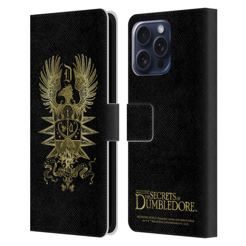 Fantastic Beasts: Secrets of Dumbledore Graphics Dumbledore's Crest Leather Book Wallet Case Cover For Apple iPhone 16 Pro Max