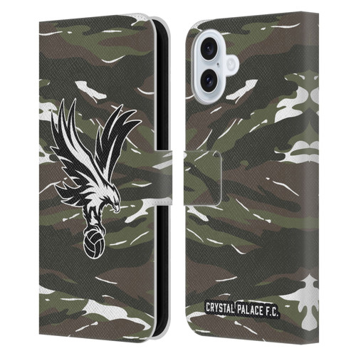 Crystal Palace FC Crest Woodland Camouflage Leather Book Wallet Case Cover For Apple iPhone 16 Plus
