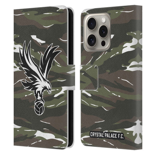 Crystal Palace FC Crest Woodland Camouflage Leather Book Wallet Case Cover For Apple iPhone 16 Pro