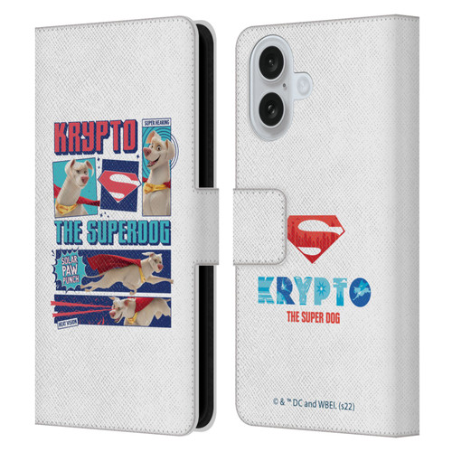 DC League Of Super Pets Graphics Krypto The Superdog Leather Book Wallet Case Cover For Apple iPhone 16