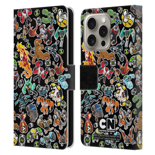 Ben 10: Animated Series Graphics Alien Pattern Leather Book Wallet Case Cover For Apple iPhone 16 Pro