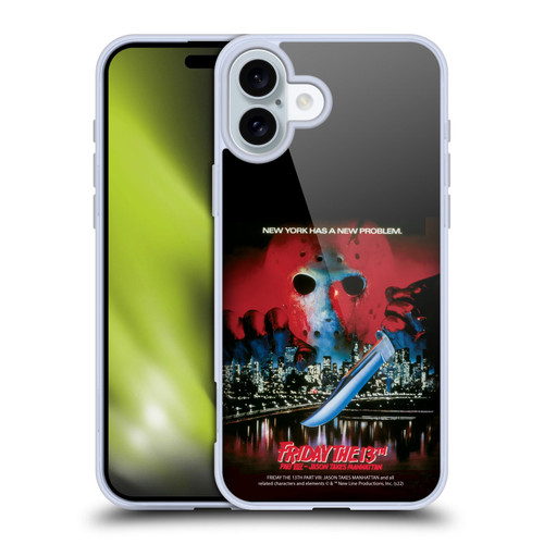 Friday the 13th Part VIII Jason Takes Manhattan Graphics Key Art Soft Gel Case for Apple iPhone 16 Plus