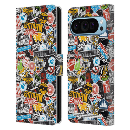 Batman V Superman: Dawn of Justice Graphics Sticker Collage Leather Book Wallet Case Cover For Google Pixel 9 / Pixel 9 Pro