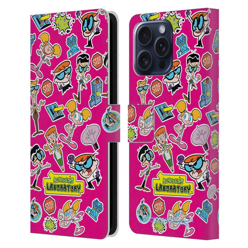 Dexter's Laboratory Graphics Icons Leather Book Wallet Case Cover For Apple iPhone 16 Pro Max