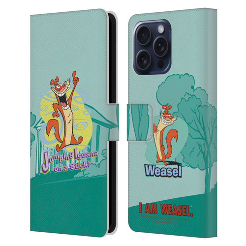 I Am Weasel. Graphics Jumping Iguana On A Stick Leather Book Wallet Case Cover For Apple iPhone 16 Pro Max