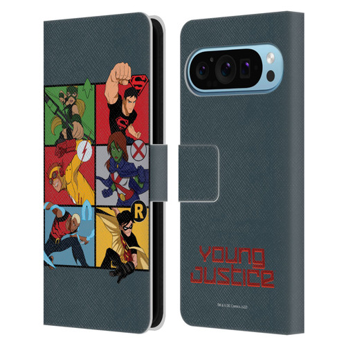 Young Justice Graphics Character Art Leather Book Wallet Case Cover For Google Pixel 9 / Pixel 9 Pro