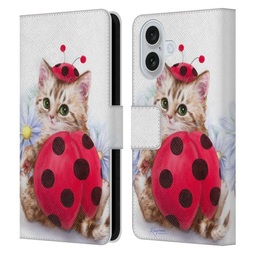 Kayomi Harai Animals And Fantasy Kitten Cat Lady Bug Leather Book Wallet Case Cover For Apple iPhone 16