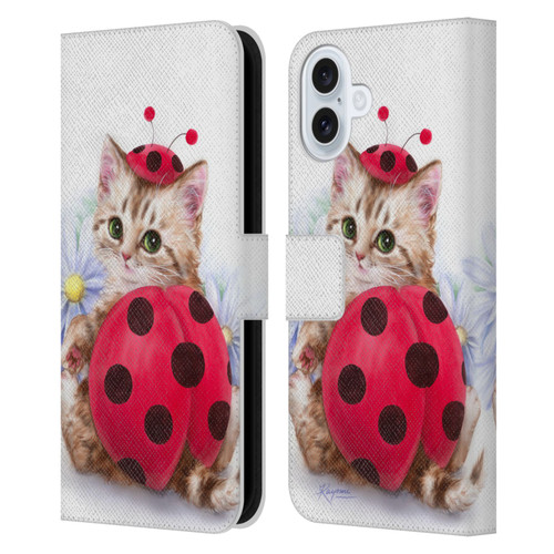 Kayomi Harai Animals And Fantasy Kitten Cat Lady Bug Leather Book Wallet Case Cover For Apple iPhone 16 Plus