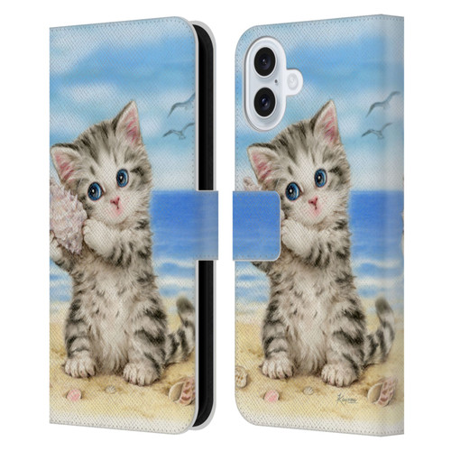 Kayomi Harai Animals And Fantasy Seashell Kitten At Beach Leather Book Wallet Case Cover For Apple iPhone 16 Plus