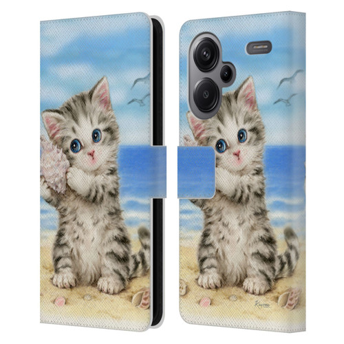 Kayomi Harai Animals And Fantasy Seashell Kitten At Beach Leather Book Wallet Case Cover For Xiaomi Redmi Note 13 Pro Plus 5G