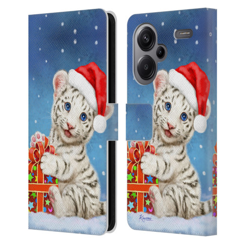Kayomi Harai Animals And Fantasy White Tiger Christmas Gift Leather Book Wallet Case Cover For Xiaomi Redmi Note 13 Pro Plus 5G