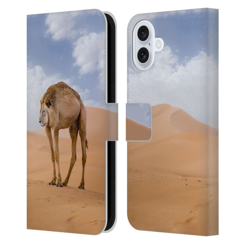 Pixelmated Animals Surreal Wildlife Camel Lion Leather Book Wallet Case Cover For Apple iPhone 16 Plus