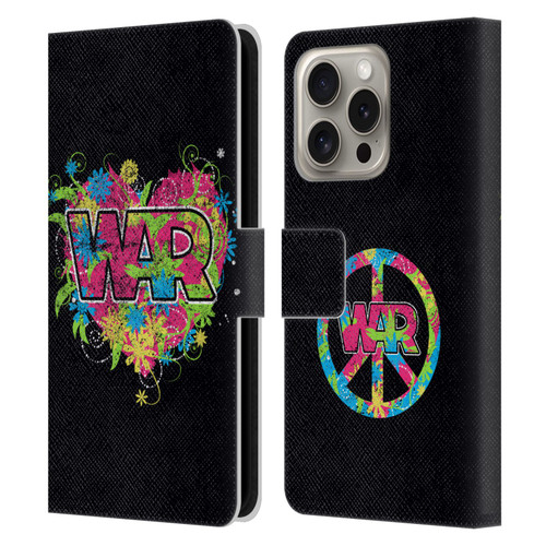 War Graphics Heart Logo Leather Book Wallet Case Cover For Apple iPhone 16 Pro
