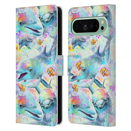 Sheena Pike Animals Rainbow Dolphins & Fish Leather Book Wallet Case Cover For Google Pixel 9 Pro XL