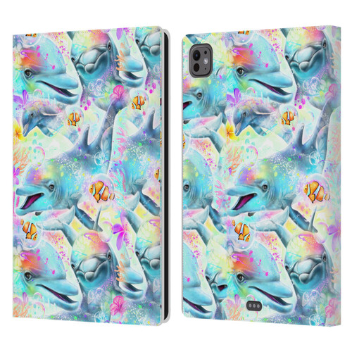Sheena Pike Animals Rainbow Dolphins & Fish Leather Book Wallet Case Cover For Apple iPad Pro 11 M4 2024