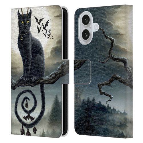 Sarah Richter Animals Gothic Black Cat & Bats Leather Book Wallet Case Cover For Apple iPhone 16