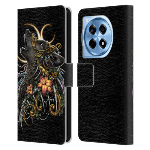 Sarah Richter Animals Gothic Black Howling Wolf Leather Book Wallet Case Cover For OnePlus 12R
