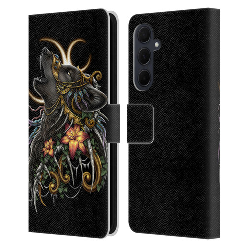 Sarah Richter Animals Gothic Black Howling Wolf Leather Book Wallet Case Cover For Samsung Galaxy A35 5G