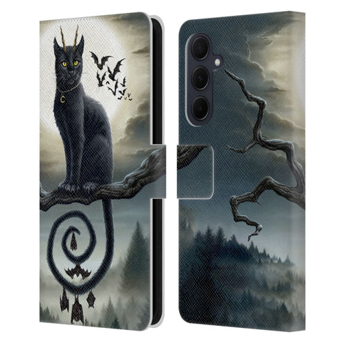 Sarah Richter Animals Gothic Black Cat & Bats Leather Book Wallet Case Cover For Samsung Galaxy A35 5G
