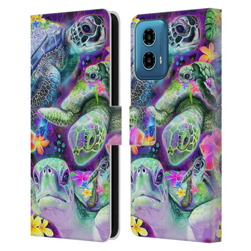 Sheena Pike Animals Daydream Sea Turtles & Flowers Leather Book Wallet Case Cover For Motorola Moto G34 5G