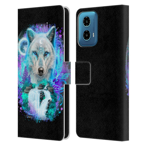 Sheena Pike Animals Winter Wolf Spirit & Waterfall Leather Book Wallet Case Cover For Motorola Moto G34 5G