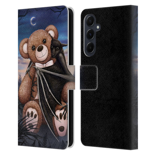 Sarah Richter Animals Bat Cuddling A Toy Bear Leather Book Wallet Case Cover For Samsung Galaxy A55 5G