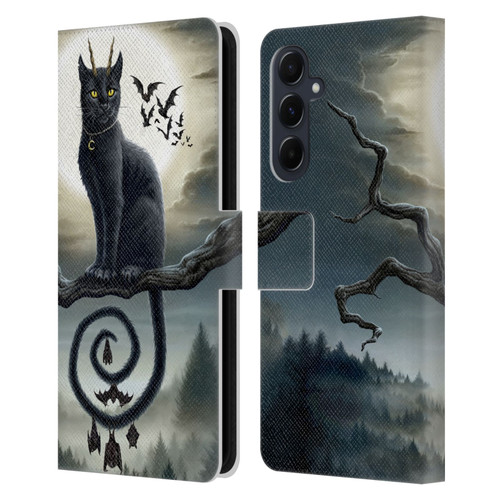 Sarah Richter Animals Gothic Black Cat & Bats Leather Book Wallet Case Cover For Samsung Galaxy A55 5G
