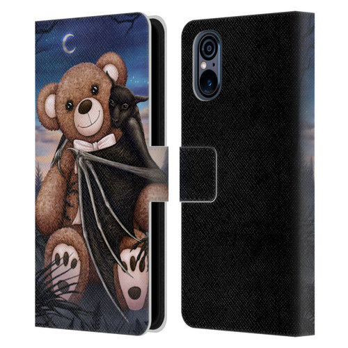 Sarah Richter Animals Bat Cuddling A Toy Bear Leather Book Wallet Case Cover For Sony Xperia 5 V 5G