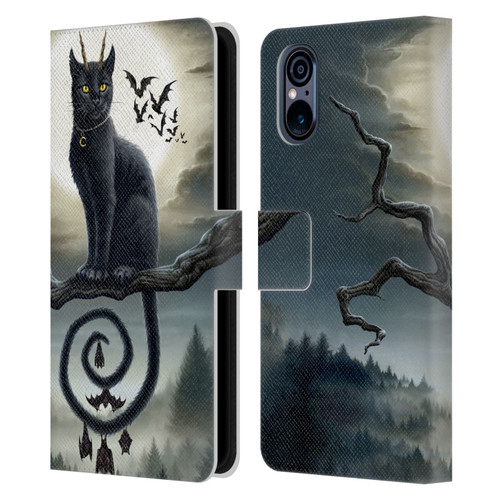 Sarah Richter Animals Gothic Black Cat & Bats Leather Book Wallet Case Cover For Sony Xperia 5 V 5G