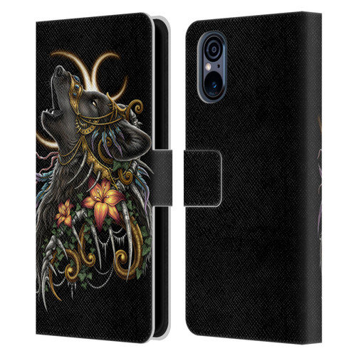 Sarah Richter Animals Gothic Black Howling Wolf Leather Book Wallet Case Cover For Sony Xperia 5 V 5G