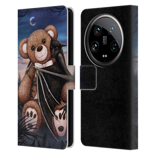 Sarah Richter Animals Bat Cuddling A Toy Bear Leather Book Wallet Case Cover For Xiaomi 14 Ultra
