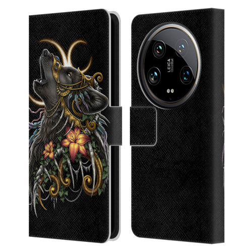 Sarah Richter Animals Gothic Black Howling Wolf Leather Book Wallet Case Cover For Xiaomi 14 Ultra