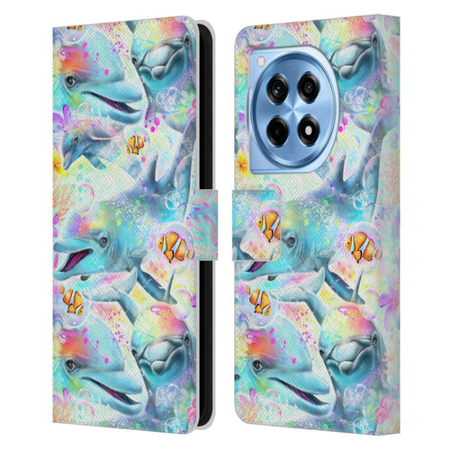 Sheena Pike Animals Rainbow Dolphins & Fish Leather Book Wallet Case Cover For OnePlus 12R