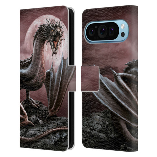 Sarah Richter Fantasy Creatures Black Dragon Roaring Leather Book Wallet Case Cover For Google Pixel 9 / Pixel 9 Pro