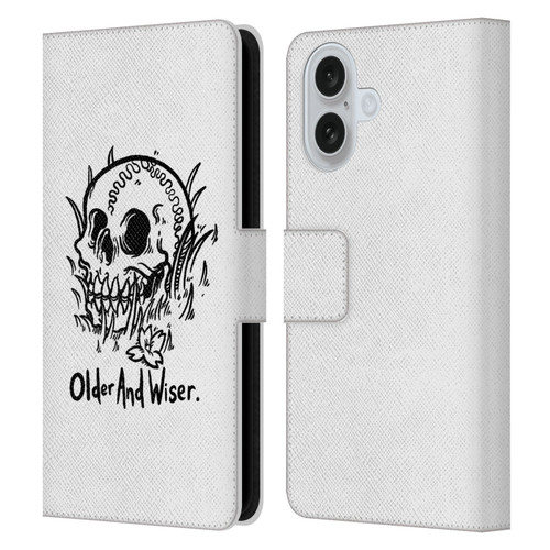Matt Bailey Skull Older And Wiser Leather Book Wallet Case Cover For Apple iPhone 16