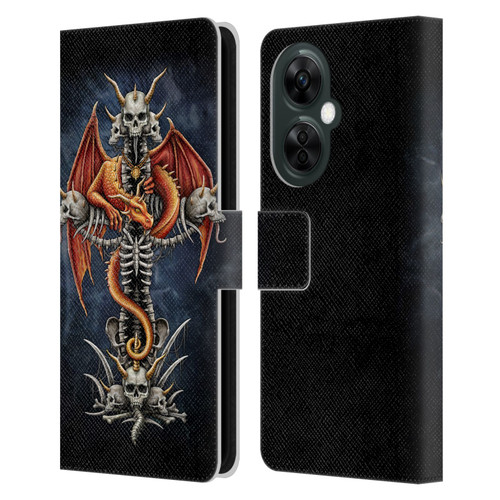 Sarah Richter Fantasy Creatures Red Dragon Guarding Bone Cross Leather Book Wallet Case Cover For OnePlus Nord CE 3 Lite 5G