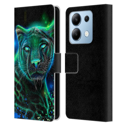 Sheena Pike Big Cats Neon Blue Green Panther Leather Book Wallet Case Cover For Xiaomi Redmi Note 13/13 Pro 5G