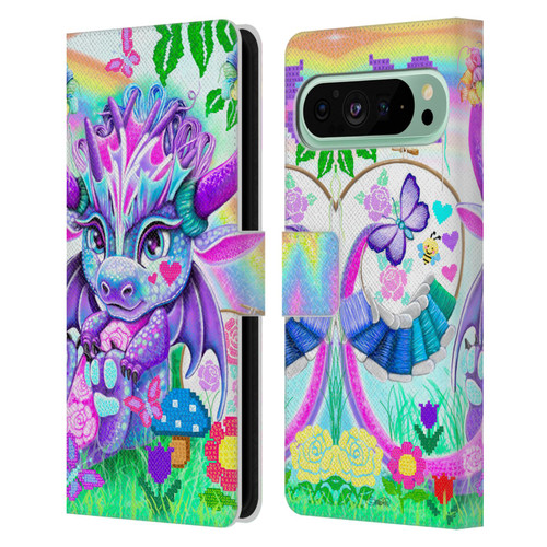 Sheena Pike Dragons Cross-Stitch Lil Dragonz Leather Book Wallet Case Cover For Google Pixel 9 Pro XL