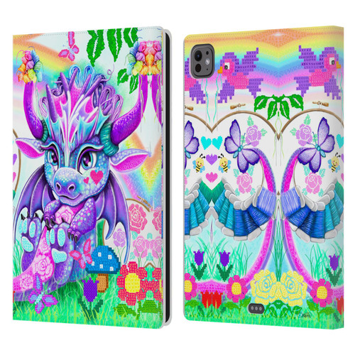 Sheena Pike Dragons Cross-Stitch Lil Dragonz Leather Book Wallet Case Cover For Apple iPad Pro 11 M4 2024