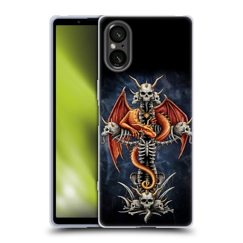 Sarah Richter Fantasy Creatures Red Dragon Guarding Bone Cross Soft Gel Case for Sony Xperia 5 V 5G