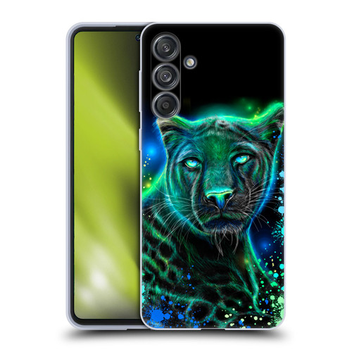 Sheena Pike Big Cats Neon Blue Green Panther Soft Gel Case for Samsung Galaxy M55 5G